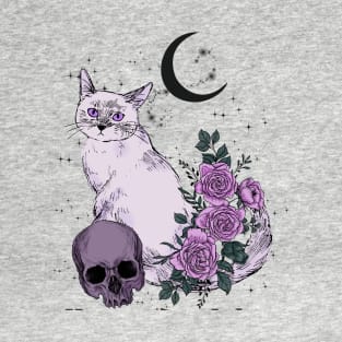 Goth Cat with Skull and Roses T-Shirt